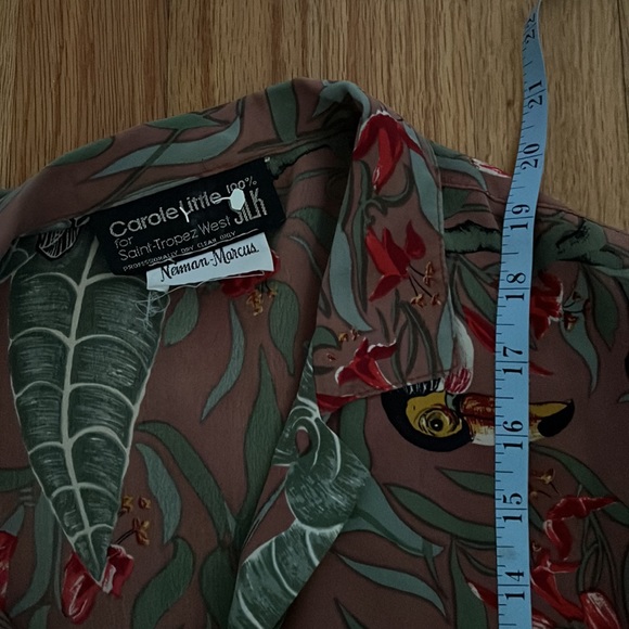 Carole Little vintage 90s silk safari toucan leaf print top small - Picture 16 of 16